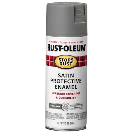 Rust-Oleum Stops Rust Enamel Spray Paint, Coastal Gray, Satin, 12 oz. 312819